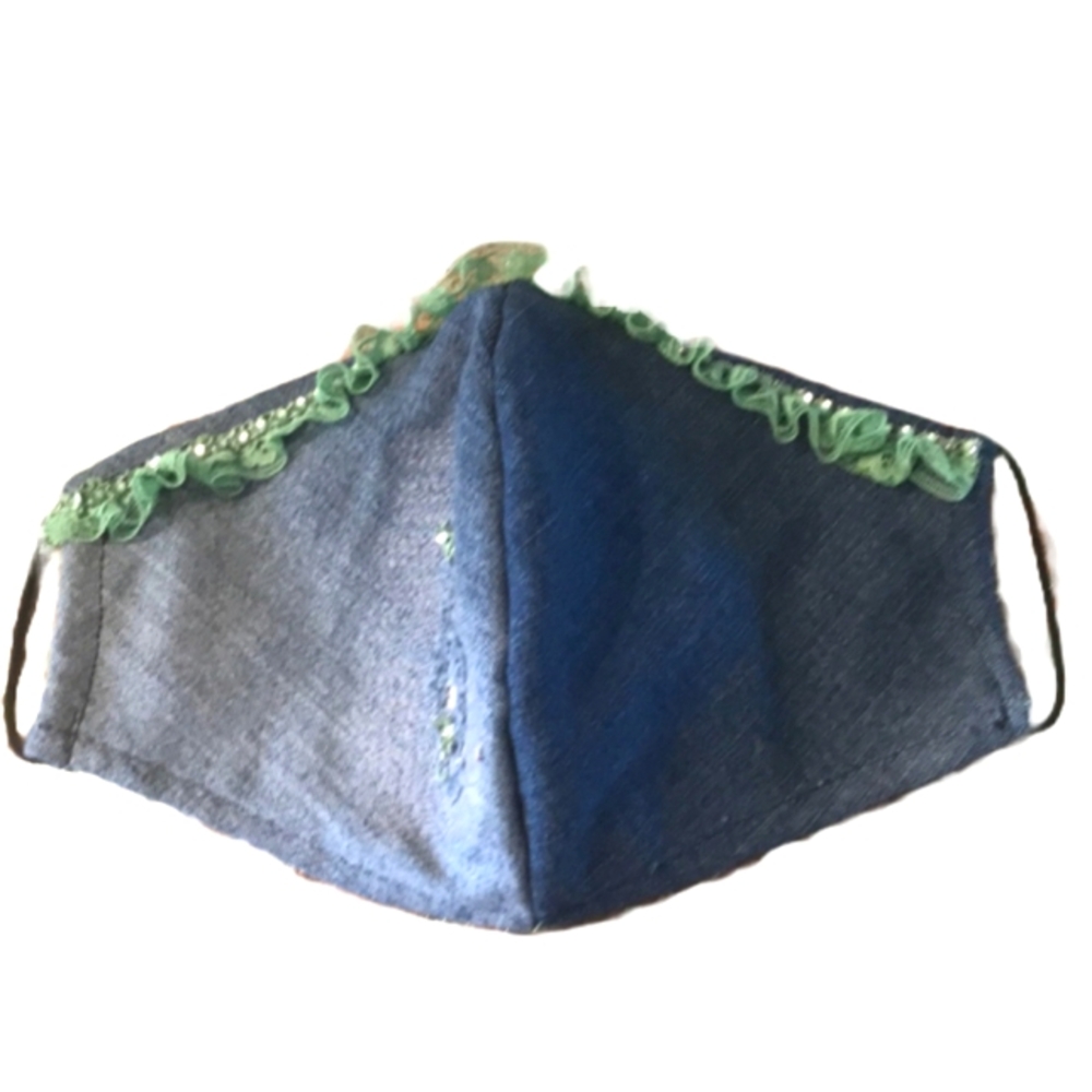 HAND CRAFTED "LACEY JANE" DISTRESSED DENIM MASK